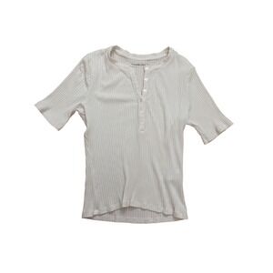 Abercrombie & Fitch Womens White Ribbed Henley Short Sleeve Top Small